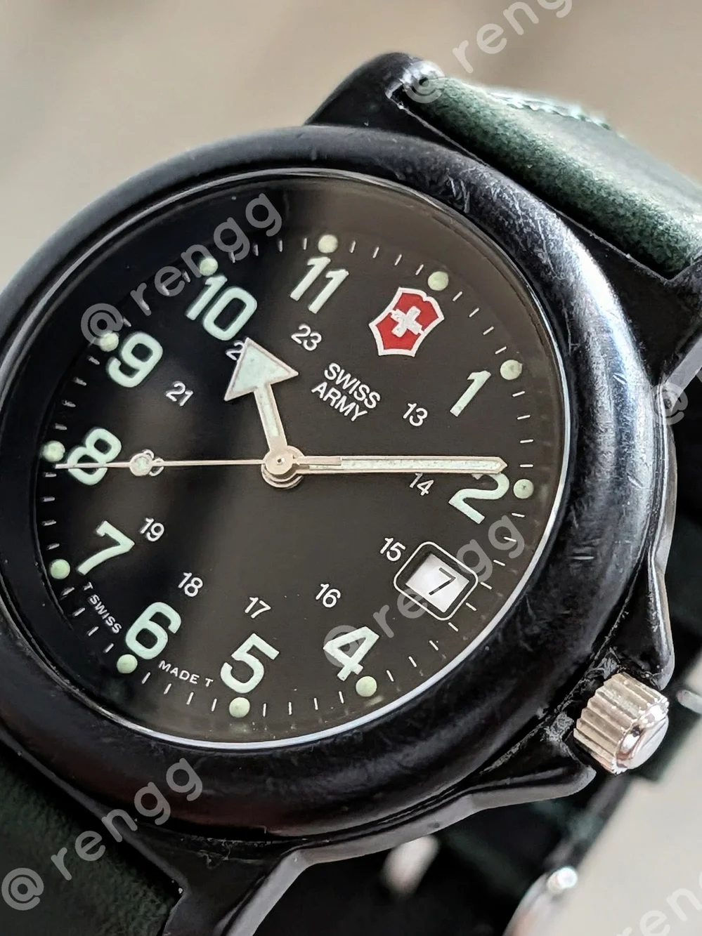 Renegade Victorinox Swiss Army Black  Green Accent Field Watch Sapphire 38mm